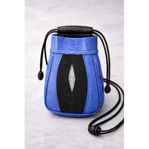 Khirma Eliazov Handbag Blue Cobalt Python Mignonne Pouch Drawstring Purse